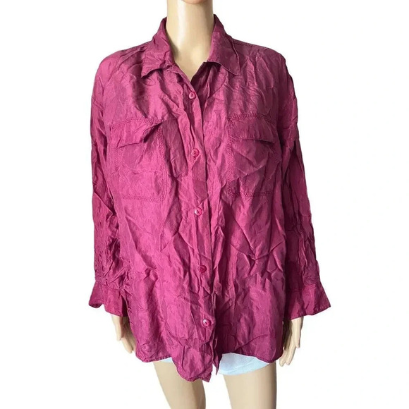 VTG Weathervane 100% Silk Buttons Up  Long Sleeve Red Shirt Women Size M Pocket - Picture 1 of 5